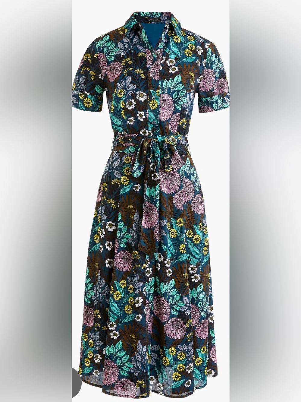 J. Crew Floral Midi Dress in Teal, Pink, Yellow on Black - Picture 2 of 2